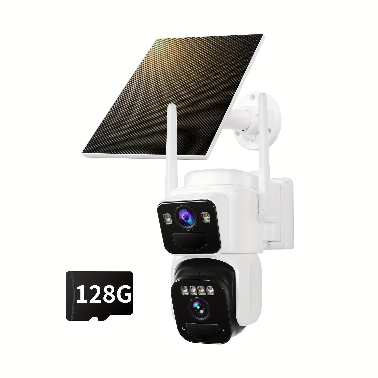 2 Lens Solar Wireless Outdoor Security Camera, WiFi Battery Powered Home Camera With Color Night Vision, PIR Sensor, Two-Way Audio, Waterproof, Spotlight Alarm, 256GB TF Card Support.solar Security Camera