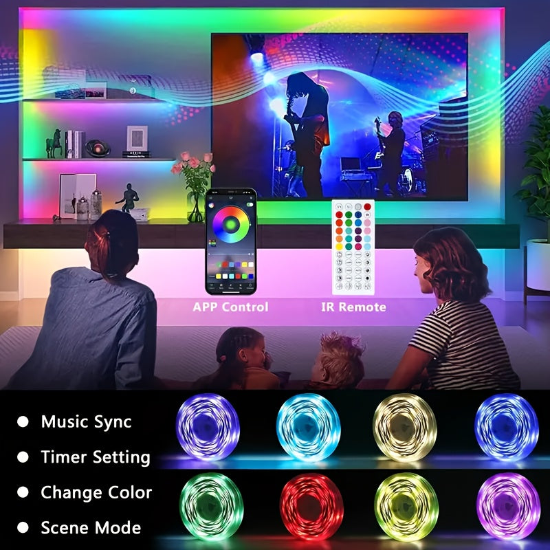 [Christmas Holiday Lighting] 200-50ft LED Light Strip RGB Color-Changing - 44-Key Remote Control, DIY Mode, And Dimmable, Suitable For Bedrooms, Living Rooms, Christmas Parties, Home Decoration, And Holiday Lighting