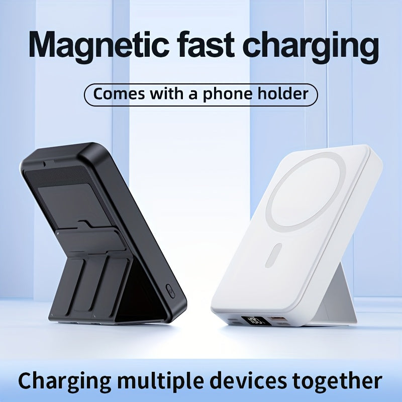 New 10000mAh Magnetic Wireless Power Bank 22.5W/PD20W Mobile Phone Portable Charger LED Battery Display Emergency Backup for Outdoor Travel Charging 3 Devices At The Same Time, Comes with A Stand for Use On The Plane