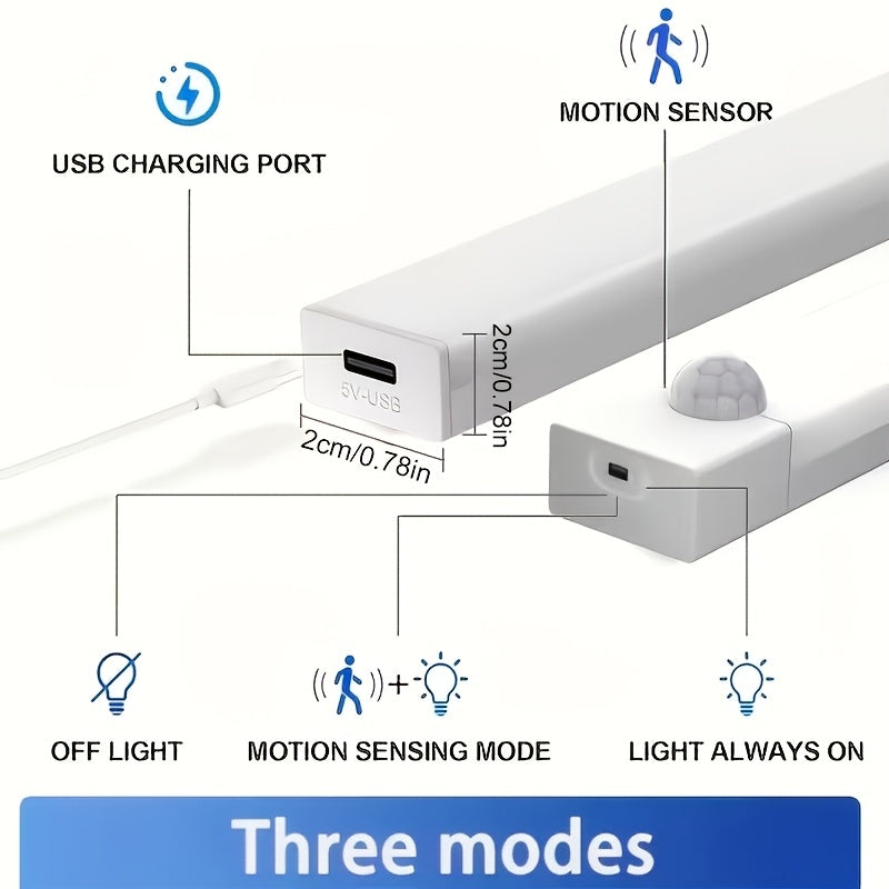 12/9/6pcs LED Motion Sensor Smart Cabinet Lights, USB Rechargeable, 3 Adjustable Modes, Wireless Night Light for Bedroom, Staircase, Kitchen, Intelligent Offices Piano Room & Dance Studio, Bedside Reading Lights, Lights for Cabinets