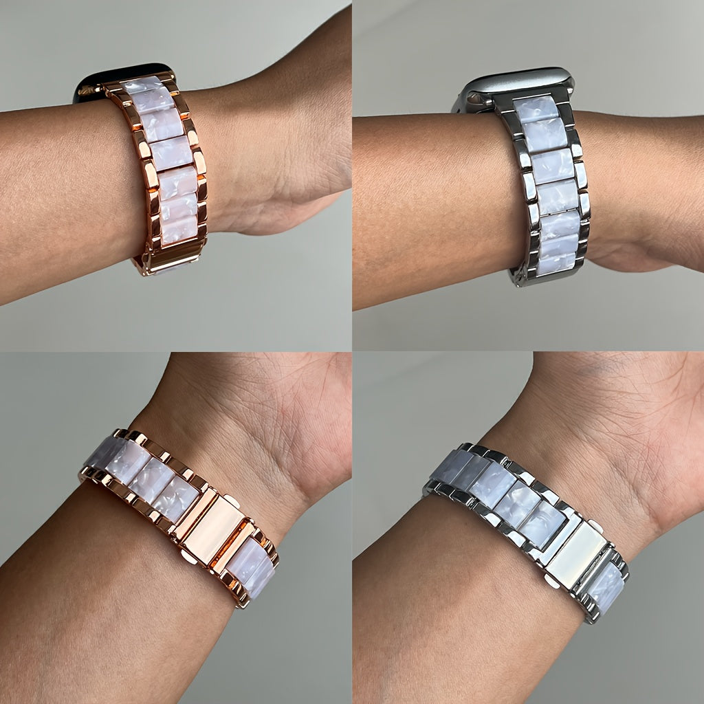 Compatible with for Apple Watch Band 42/44/45/46/49Mm Fashion Women'S Wristband, Stainless Steel Resin Metal Replacement Strap for Iwatch Series 11 10 9 8 7 6 5 4 3 Se/Ultra 3 2 1-Starlight Rainbow Suitable for Work Office Fitness Party