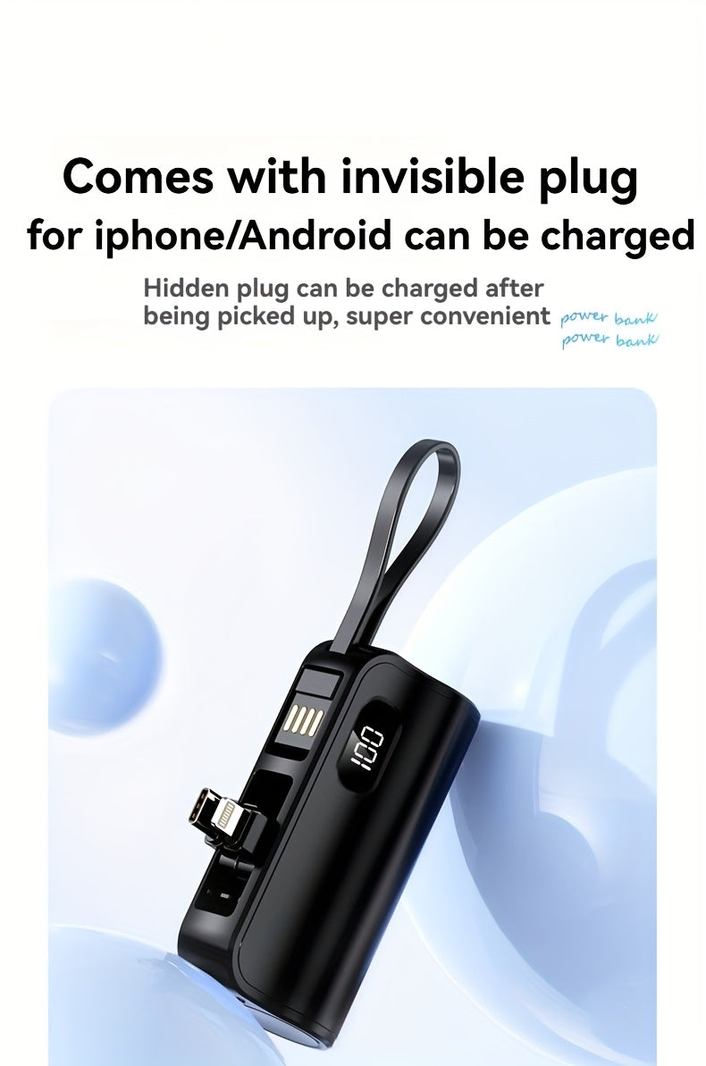 6000mAh Compact Power Bank, LCD Digital Display Battery Pack, Includes Charging Head and 22.5W Fast Charging Cable, Suitable for iPhone and USB-C Phones