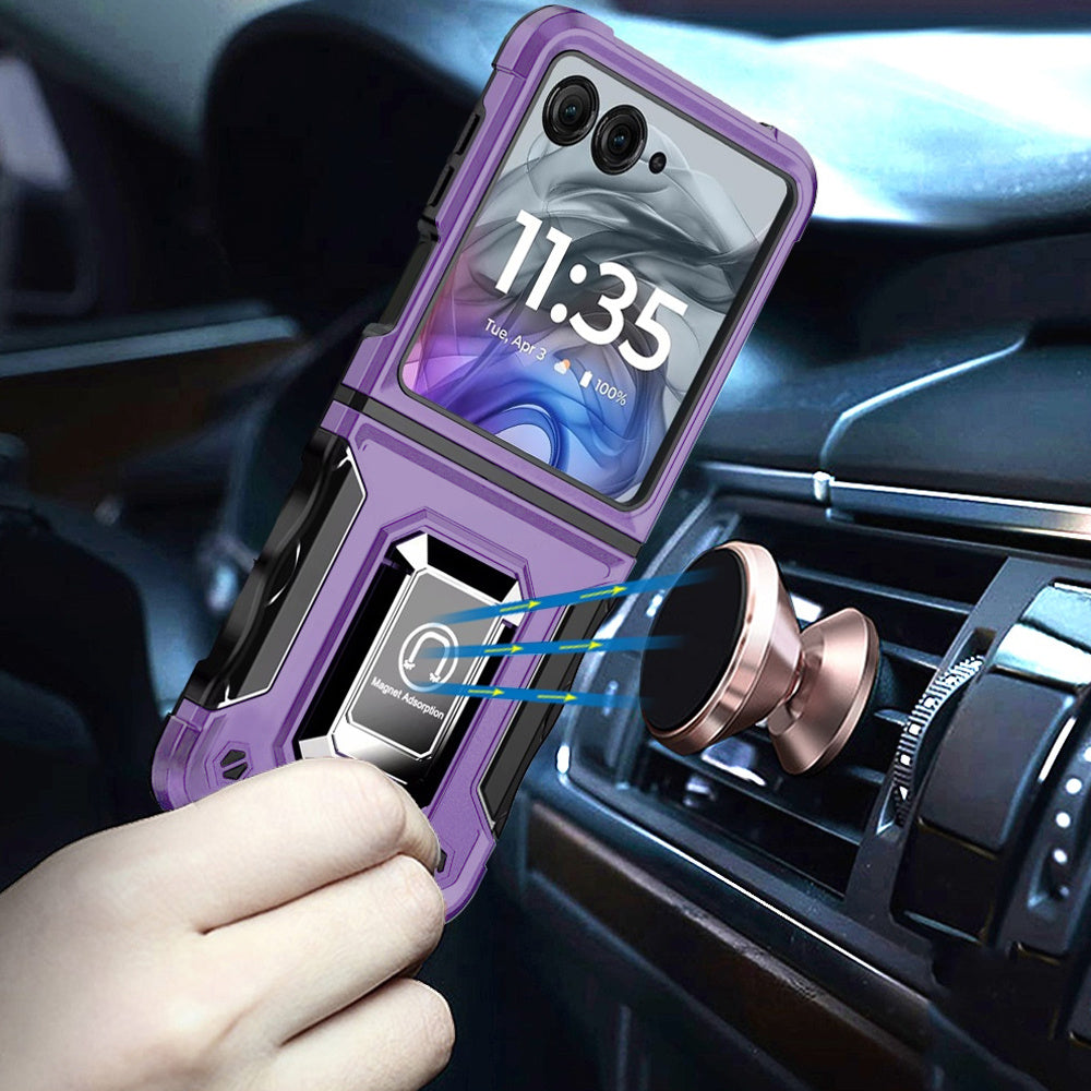 For Motorola Razr 2024 Phone Case, Defender Metal Magnetic Ring Stand Hybrid Cover