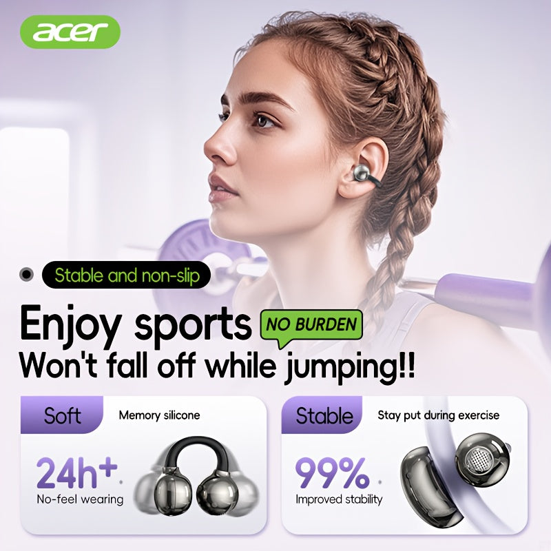 [Acer] True Wireless Earbuds with Microphone, TWS Semi-In-Ear Headphones with ENC Noise Cancellation, Touch Volume, Wireless Sports Earhooks, LED Display Charging Case, Half Open Back, HD Talk, Compatible with Mobile Phones, Rechargeable Battery
