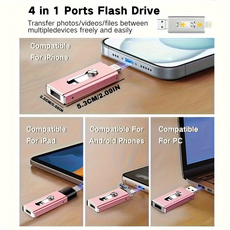 1pc Portable Large-Capacity Flash Drive High-speed Data Transmission with Stable and Reliable Performance Compatible with Multiple Devices: iPhone, iPad, Android, and PC Sleek Metallic Design in Black and Golden, 13-inch Size Ideal for Study