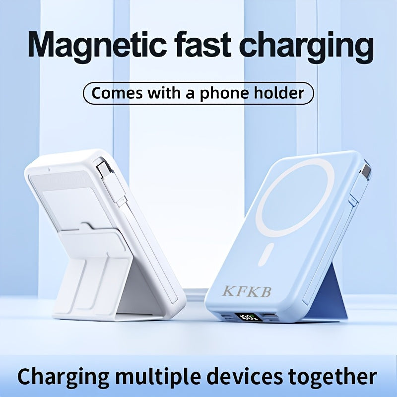 10000mAh Magnetic Power Bank, USB-C Fast Charging External Battery Pack, Built-in Data Cable, Can Charge 5 Devices And Laptops Simultaneously, with Stand - Suitable for Travel, Work, And Daily Use, Laptop, Tablet, Multi Device Charger, Travel, Hiking, Cam