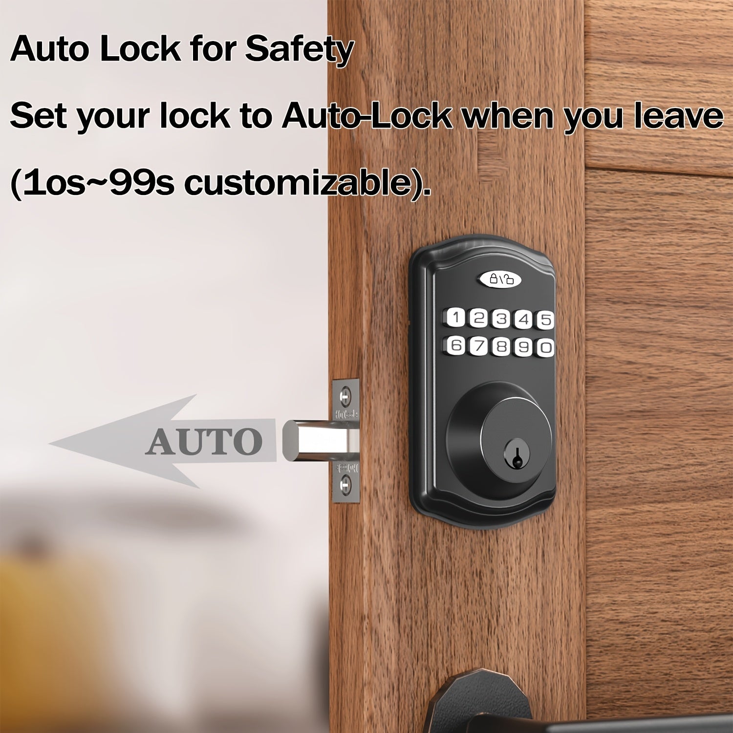Keypad Door Lock, Keypad Deadbolt, Keyless Entry Door Lock, Electronic Keypad Smart Lock, 100-Code Capacity, Backup Key, Auto-Lock Feature, Anti-Peeping Code, Fits Most Standard Doors, Villas, Courtyards, Apartments (Batteries Not Included