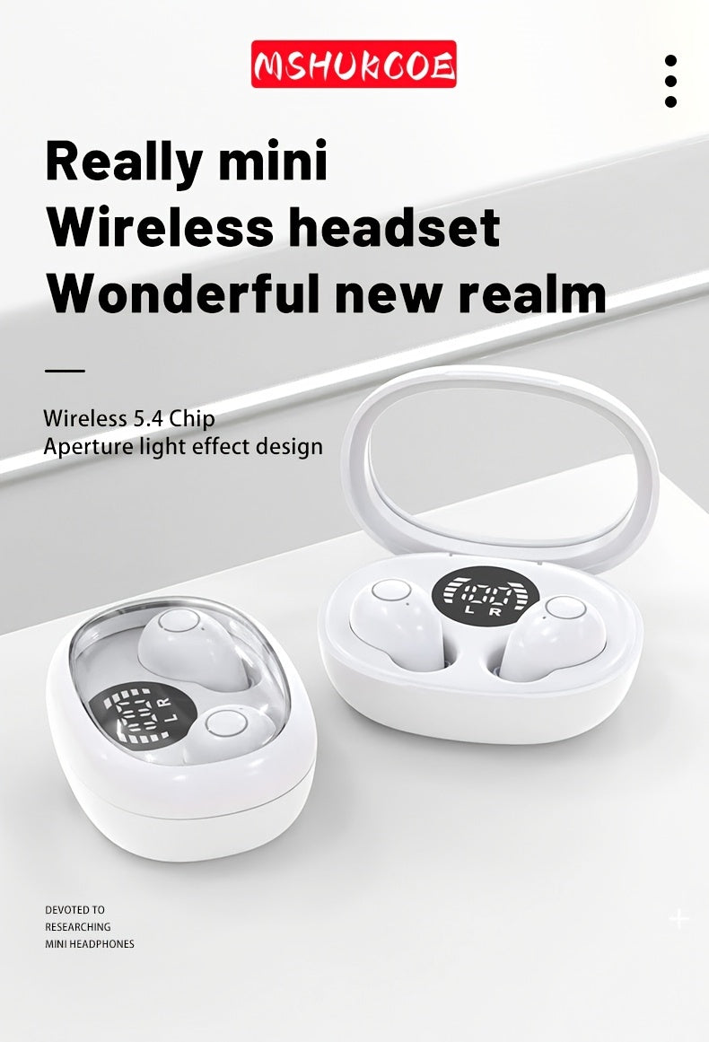 MSHUKCOE Ultra Compact Mini Wireless In Ear Wireless Earphones 5.4- True Wireless, Noise Cancelling, High Fidelity Sound Quality, All Day Invisible Design, Touch Control, USB-C Charging, Choice For Running And Sleeping, Compatible With All Phones