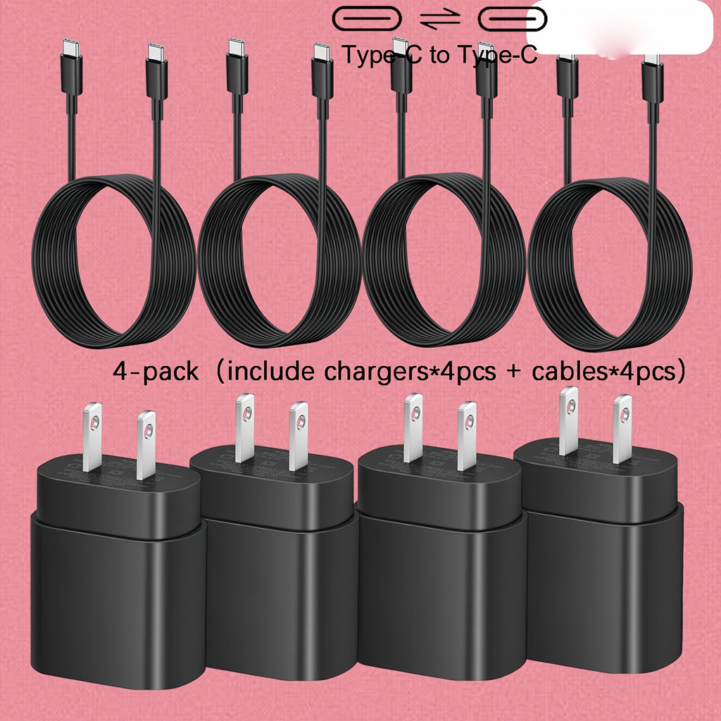 [Fast Charging Set] 4-Pack Type-C Fast Charging Wall Charger And 4Ft Cable Set, Compatible With S23/S22/Note Series
