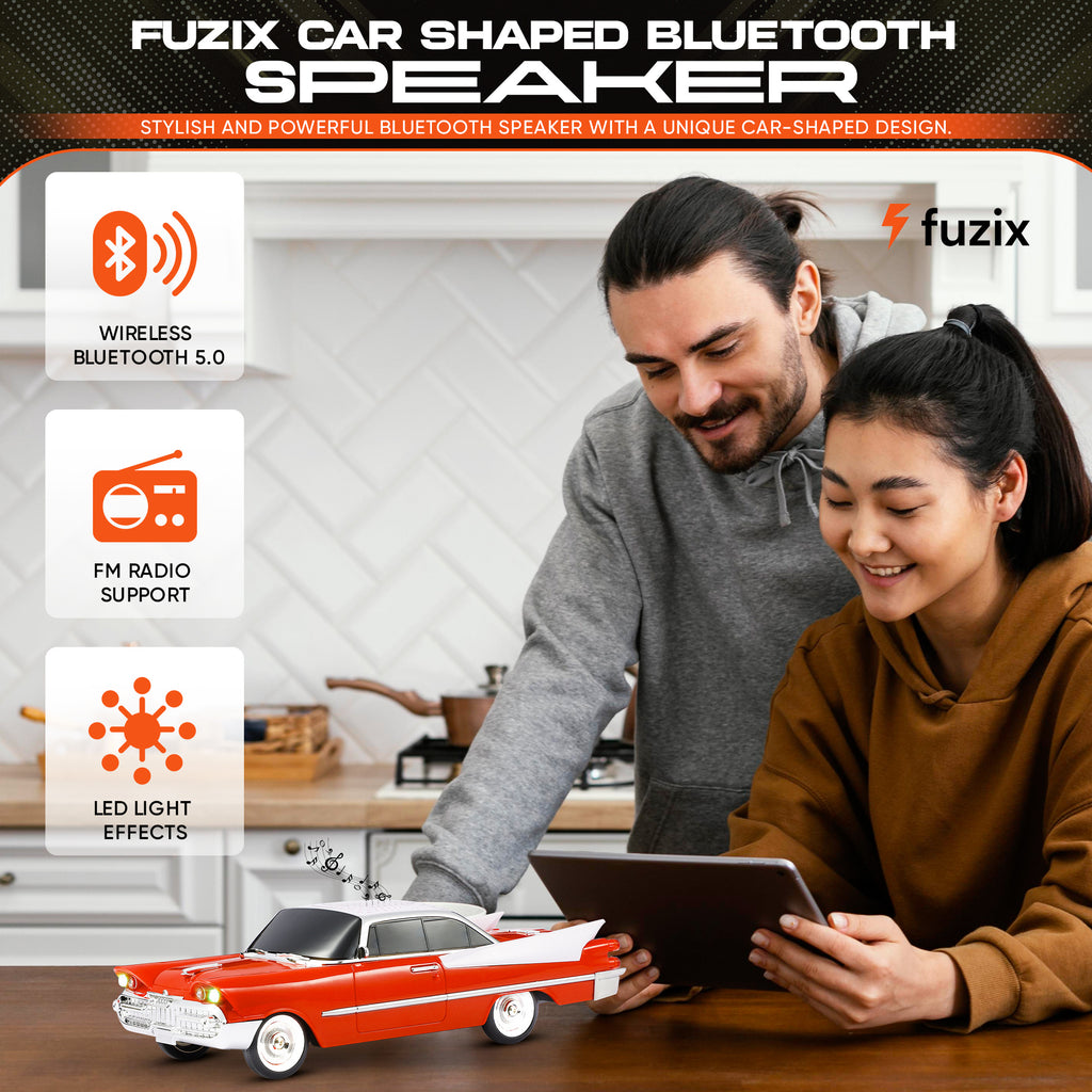 Fuzix WS-1965 Car Bluetooth Portable Speaker, Retro Car-Style Wireless Stereo Speaker with LED Headlights and Taillights, AUX/USB/TF/FM Radio Playback, Rechargeable Battery, High-Power Clear Sound, Multiple Playback Modes, Perfect Festival Gift, Ideal for