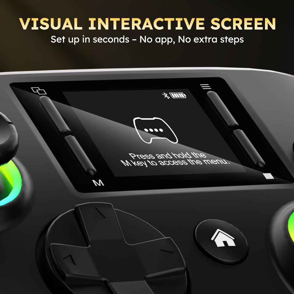 Interactive Wireless Gaming Controller with Touchscreen Compatible with Pc/Ps4/Switch/Android/Ios Devices Features 4 Programmable Buttons with Rapid-Fire Functionality Equipped with a Six-Axis Gyroscope And Dual Vibration Feedback, RGB Lighting