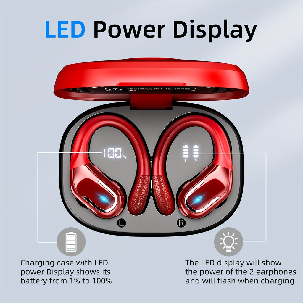 LIFEBEE Wireless Earbuds with Dual-LED Display, ENC Noise Cancelling & Pure Bass Sound - Over-Ear Headphones with Earhooks, Built-in Mic, Compatible for Running/Sports, Wireless Earphones