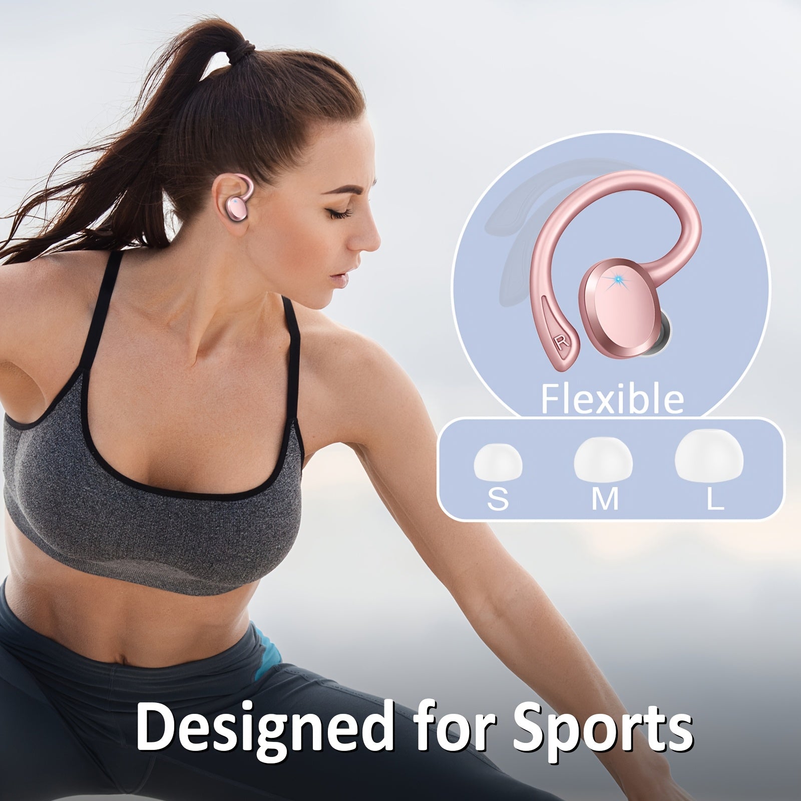 Q38 Wireless Earbuds, Wireless 5.3 Headphones 14.2Mm Driver Stereo Over Ear Buds, 48H Playback Earphone with Earhook, Noise Cancelling Mic, Sport Headset for Workout/Running