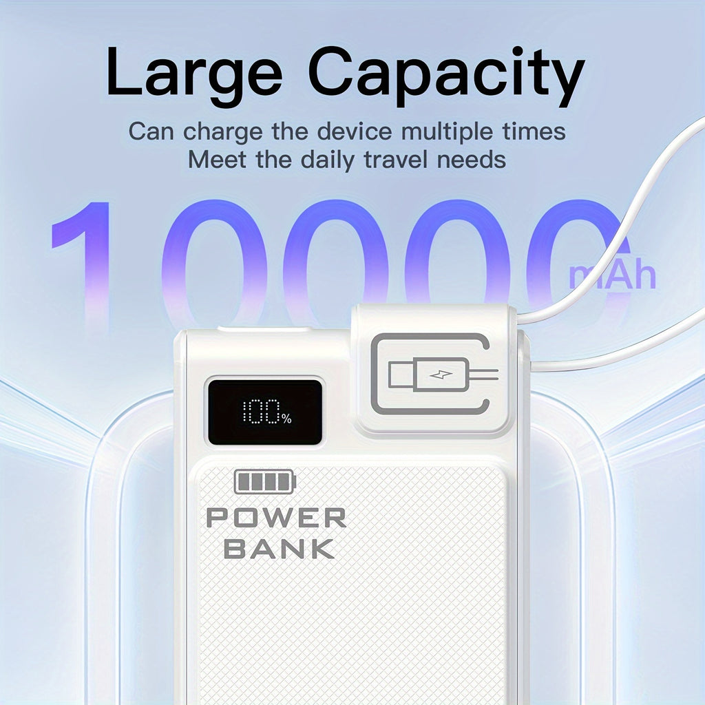[Holiday Gifts] TQQDCI Portable 22.5W Power Bank 3 Ports Fast Charger, LED Digital Display, Built-in USB-A & C Cable, Charge iPhone/Android/Multiple Devices Simultaneously Back-to-School Essentials & Holiday Gifts