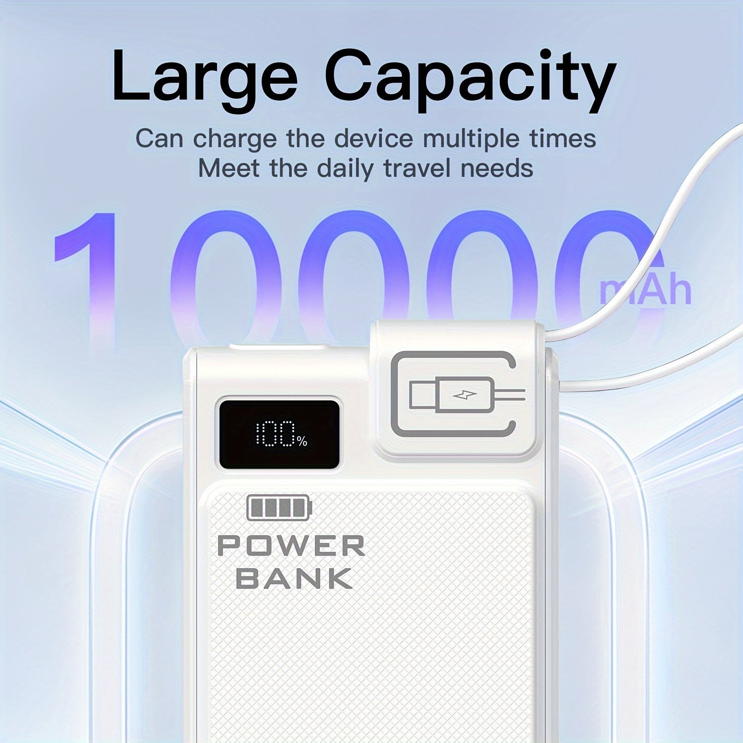 [Holiday Gifts] TQQDCI Portable 22.5W Power Bank 3 Ports Fast Charger, LED Digital Display, Built-in USB-A & C Cable, Charge iPhone/Android/Multiple Devices Simultaneously Back-to-School Essentials & Holiday Gifts