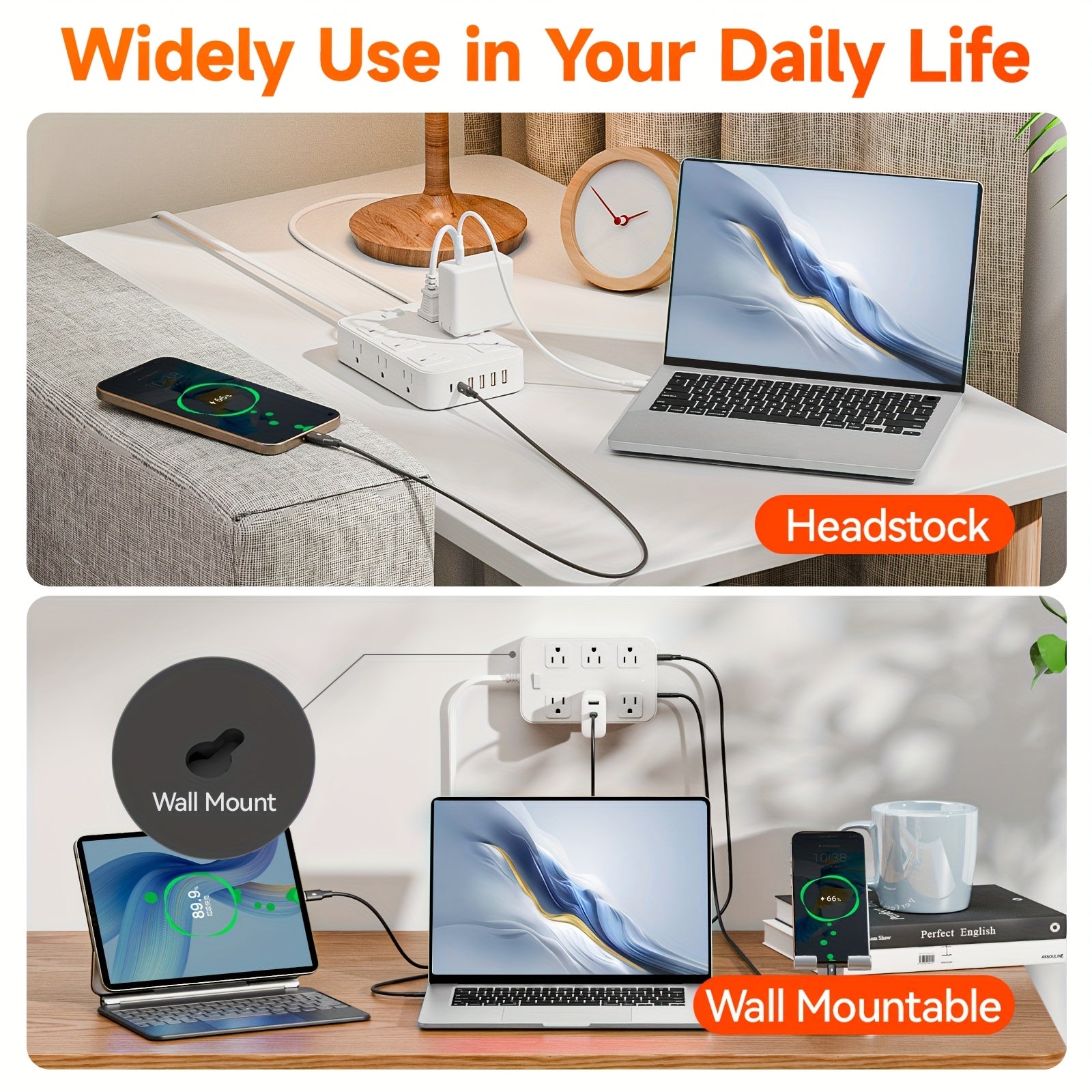 Multifunctional Surge Protector Power Strip, 12 Widely Distributed AC Outlets, 6 USB Charging Ports (4 USB A & 2 USB C)for Efficient Charging, Safe and Portable, Desktop Charging Station, Ideal for Home, Dorm, Office, and Travel Essentials