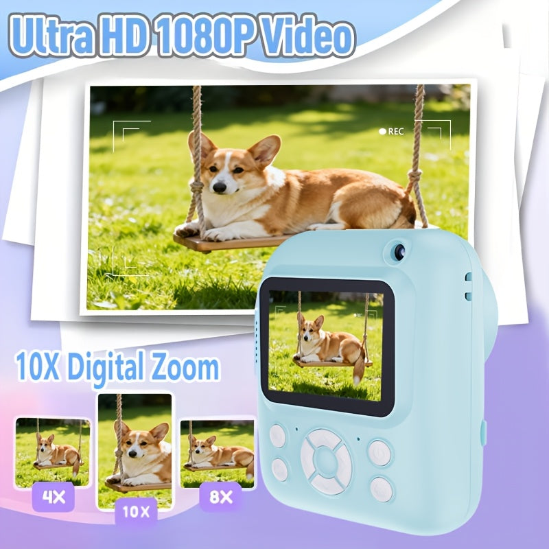 W&O Instant Print Camera With Print Paper - 48MP Digital Camera With Flash, MP4, Puzzle Game, 32G TF Card And Card Reader, Outdoor Photography Mini Digital Camera Printer With 2.4'' 1080P FHD Cartoon Photo Mini Camera - Great Birthday Christmas Gift