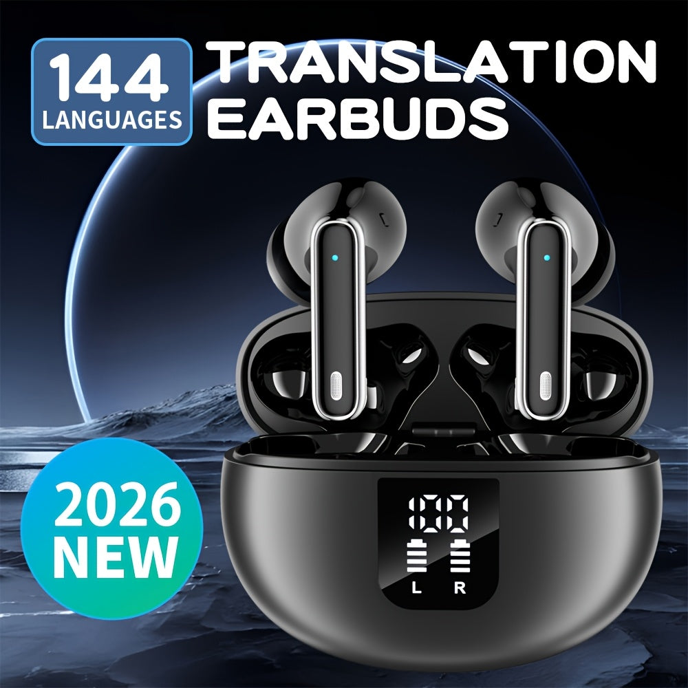 AI Translation Earphones Smart Noise Cancelling Earphones 3-in-1 Translate 144 Languages, 6 Microphones Noise Cancelling Long Battery Life, Hifi Sound Quality, Smartphone Universal, Perfect for Business And Travel