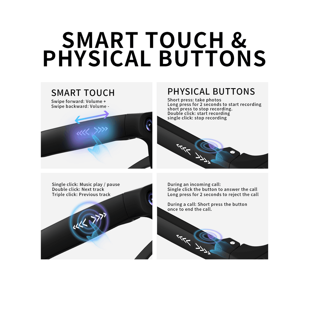 AI Smart Glasses with 8MP Camera, HD Video Recording, Real-Time Translation, Bluetooth Calls & Music, Touch Control, AI Recognition – Travel & Outdoor