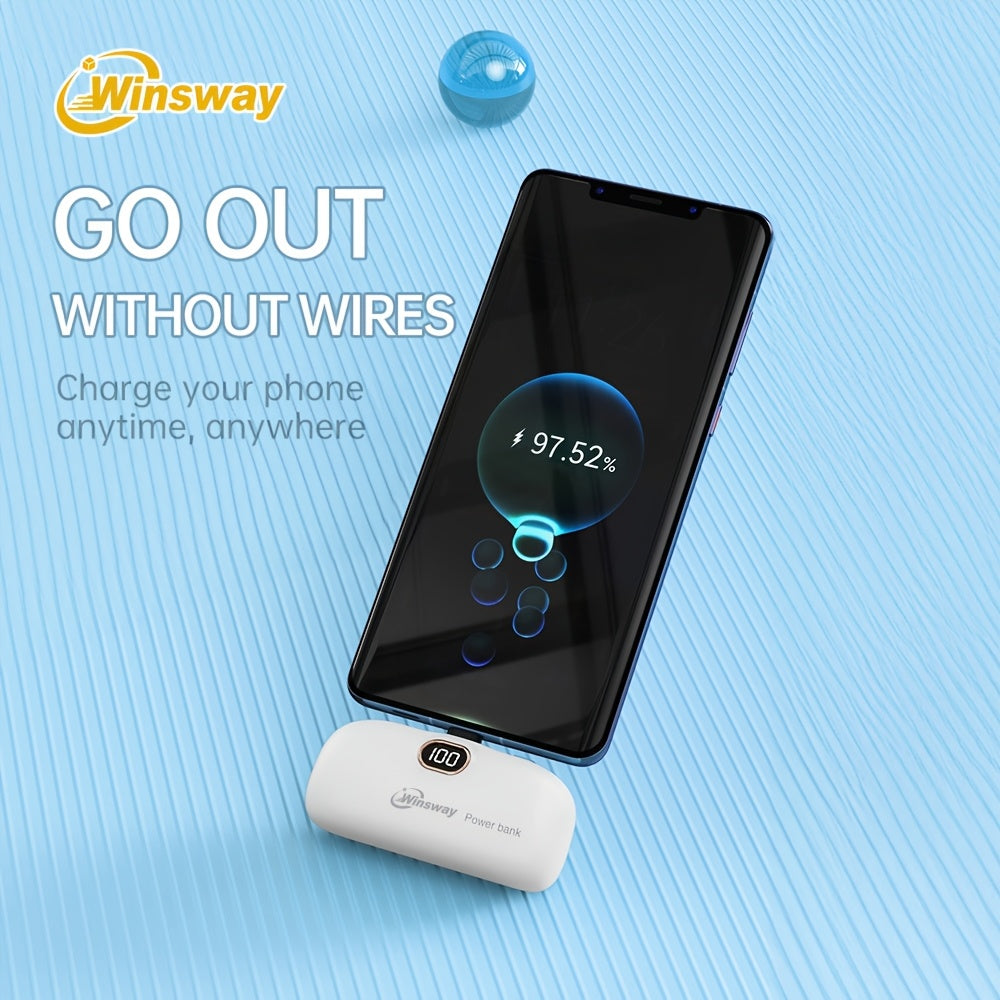 [Winsway | Fast Charging] Winsway 5000mAh Mini Portable Charger | Fast Charging Type-C Metal Plug | LED LCD Display | For iPhone 17/16/15Pro/Pro Max/Pad Pro/Android | Compact Gift