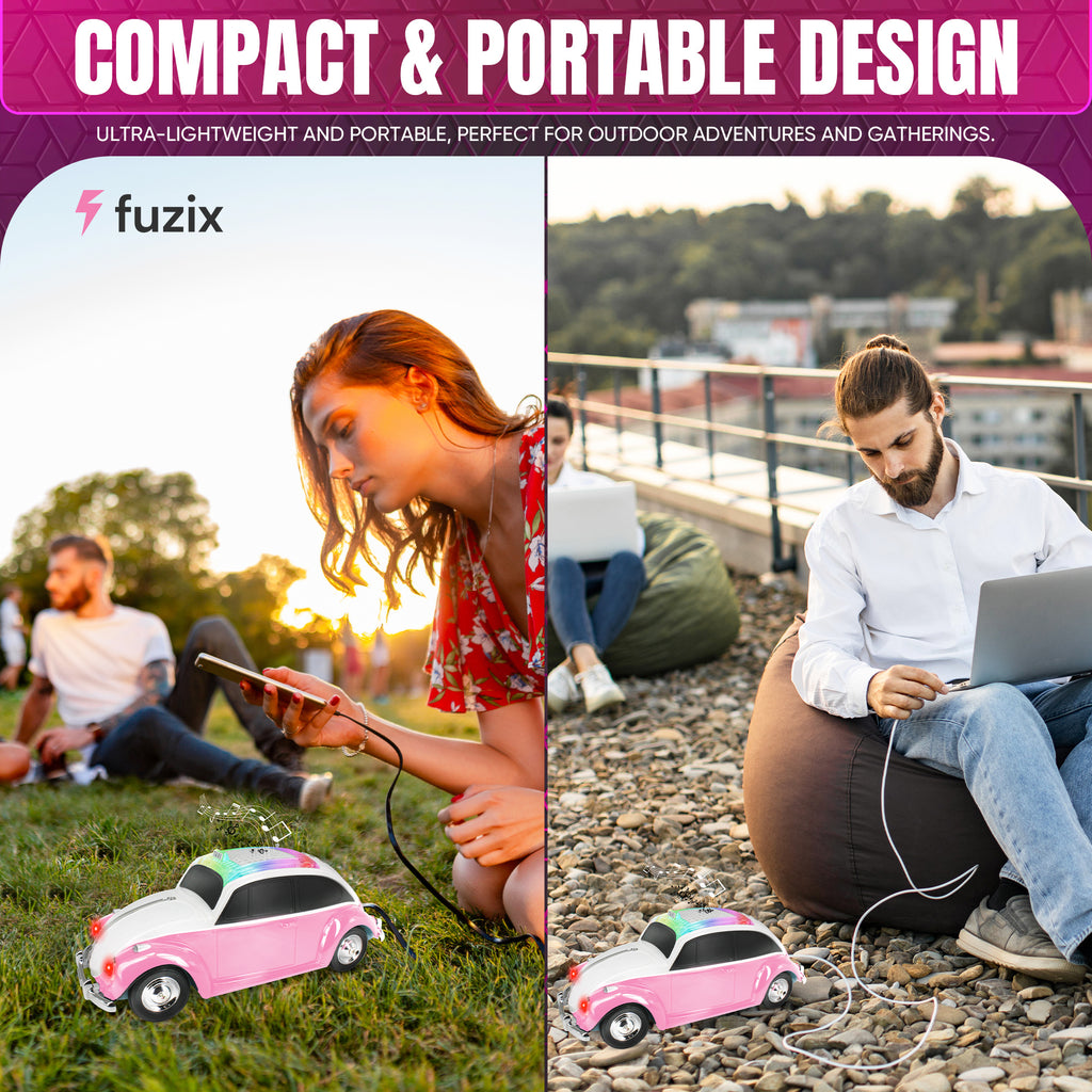 Fuzix WS-1958 Car Bluetooth Portable Speaker, Retro Car-Style Wireless Stereo Speaker with LED Headlights and Taillights, AUX/USB/TF/FM Radio Support, Rechargeable Battery, Clear and Powerful Sound Quality, Multiple Playback Modes, High-Quality Festival G