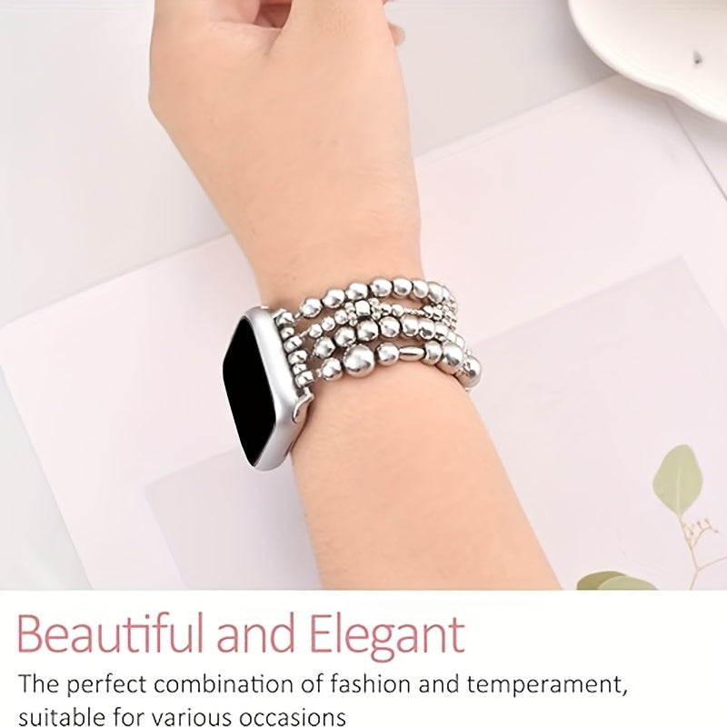 Handcrafted Elastic Golden Beaded Bracelets Designed for Apple Watch Bands in Sizes 38, 40, 41, 42, 44, 45, 46, And 49Mm, Suitable for Women And Compatible with for Apple Watch Series 1 Through 11, Including SE And Ultra Models