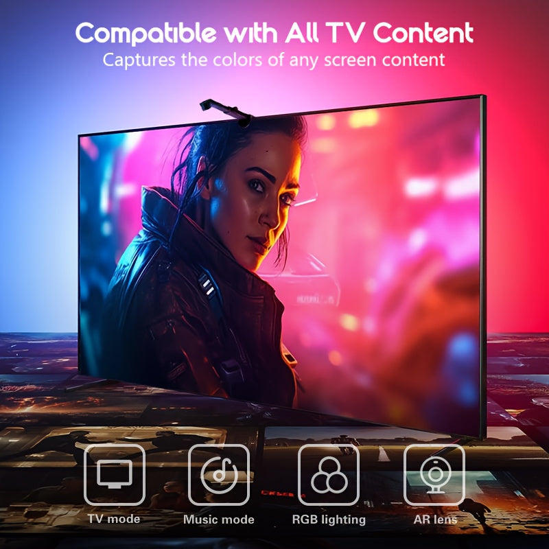 5ft Smart TV LED Backlight with Camera - RGB Color Changing Lights, Sync RGBW Strip, USB-Powered (with Button Battery), Compatible with Smart TVs for Home Theater, Gaming, Video Calls - Ambient Lighting Effects, LED Light for Tv