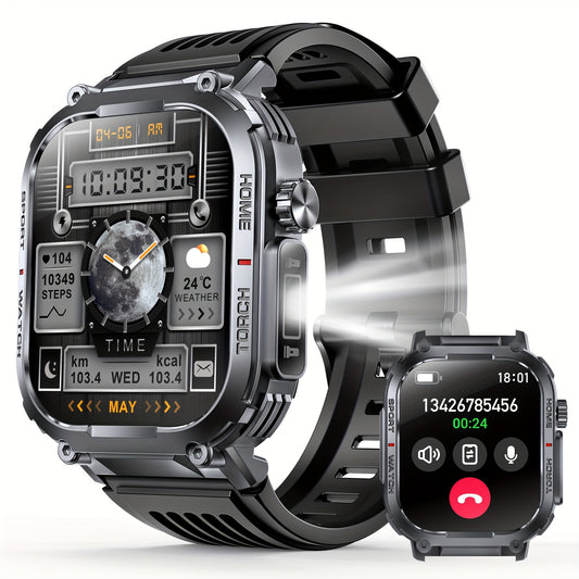 Smartwatch with 2.02" TFT Screen (Answer/Make Calls), Smart Watches for Men, Fitness Watch with Water-Proofing, LED Flashlight, Sleep Monitor, Pedometer, Activity Trackers for Ios/Android - Gifts for Fathers, Boyfriends, Husband