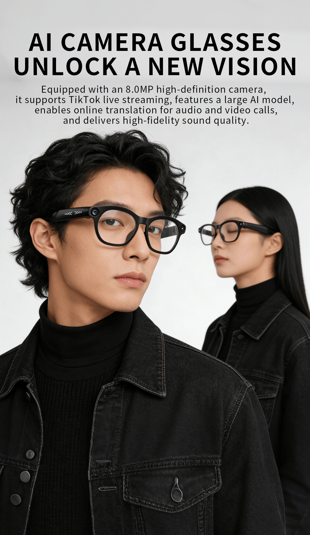 2026 AI Smart Glasses Camera 8MP HD Video Recording Glasses with Audio, Real-Time Translation, Bluetooth Call & Music, AI Object Recognition, Touch Control, Wearable Camera Glasses for Men Women Travel Outdoor