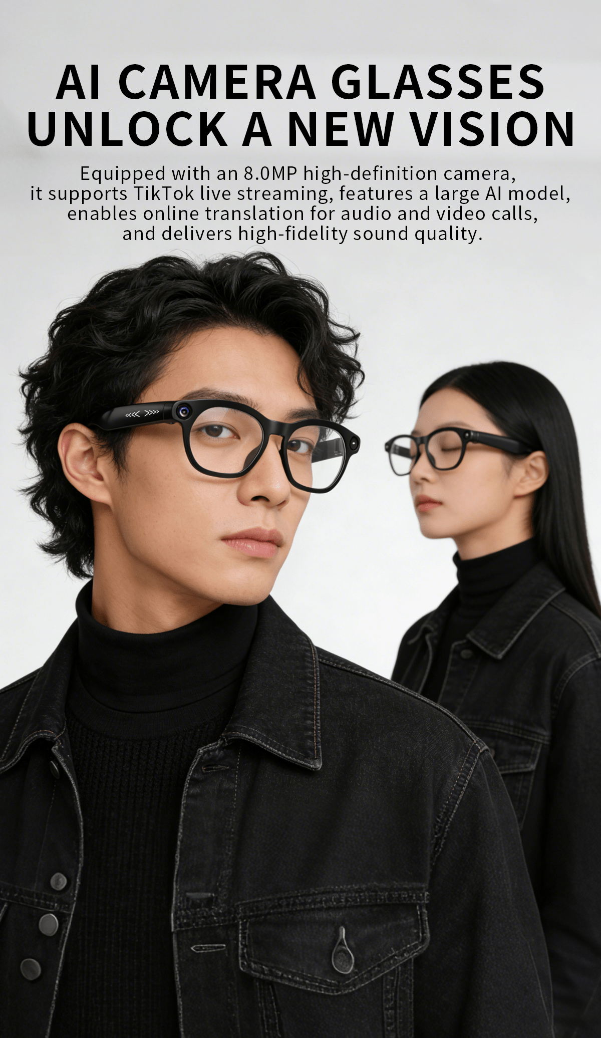 2026 AI Smart Glasses Camera 8MP HD Video Recording Glasses with Audio, Real-Time Translation, Bluetooth Call & Music, AI Object Recognition, Touch Control, Wearable Camera Glasses for Men Women Travel Outdoor