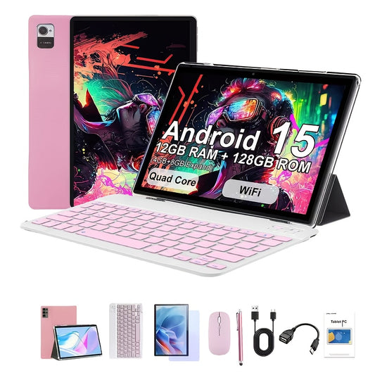 CRELANDER W30 10.1" Android 15 2-in-1 Tablet with Keyboard | Quad-Core, 12GB RAM + 128GB ROM, 5MP + 13MP Camera, Battery, 5G WiFi, Type-C, GMS, Tablet PC, Tablet, Pad, Tablet, Pad