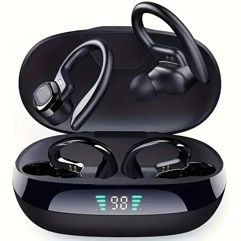 1pc True Wireless Earbuds With Mic, TWS In-Ear Headphones With ENC Noise Cancelling, Touch Control Volume, Wireless Earhook, LED Display Charging Case, Semi-Open-Back, BT 5.4 Compatible With Cellphones, 300mAh Rechargeable Battery, Type-C Charging