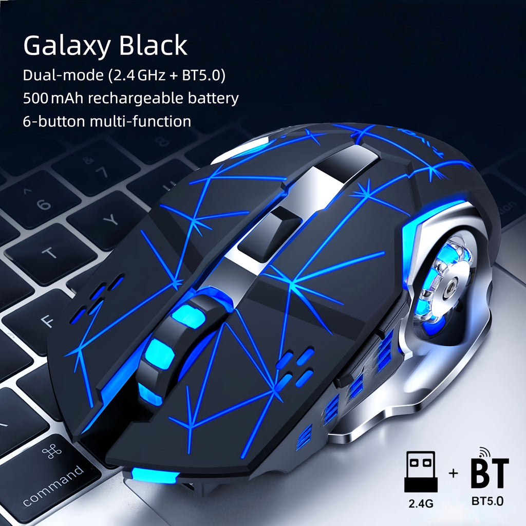 Silent Wireless Mouse - T-WOLF Rechargeable BT5.0 + 2.4G Dual-Mode Office Mouse, Full-Size Ergonomic Comfort for Extended Work, Study & Gaming, RGB Aesthetic Desk Setup Accessories, Back to School Gift