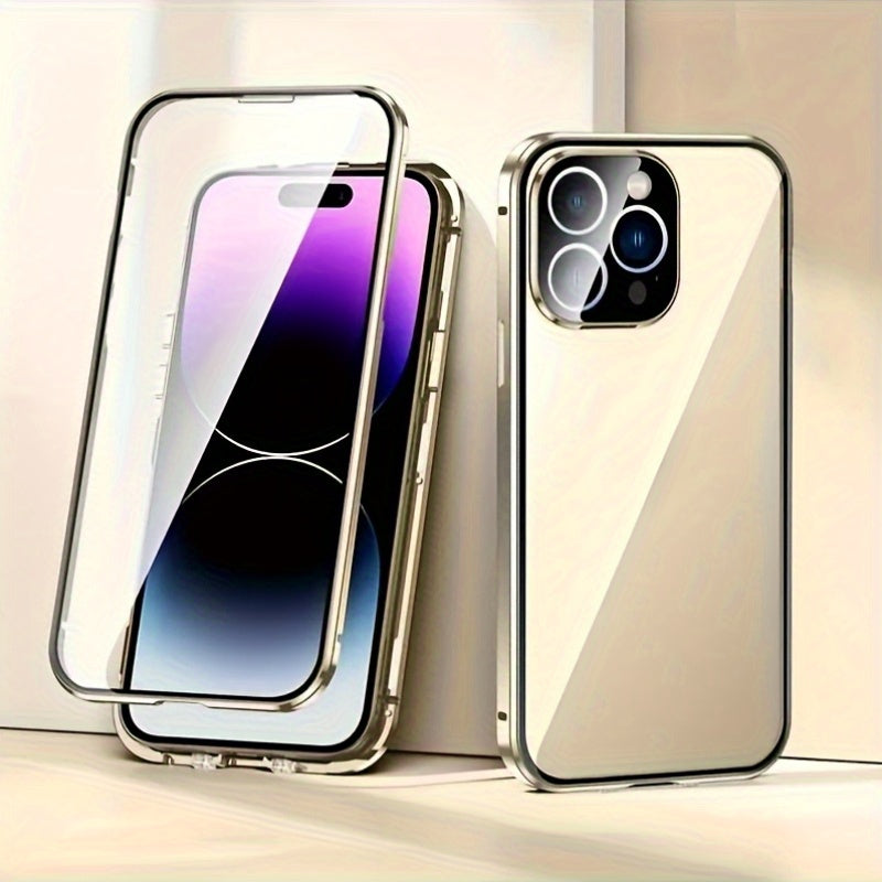 Phone Case - Suitable for Iphone 16/15/14/13/12 Pro Max PLUS Anti-Peep Magnetic Mobile Phone Case Transparent Back Panel Metal Frame Anti-Peep Privacy Double-Sided Anti-Peep Tempered Film Anti-Peep Mobile Phone Case