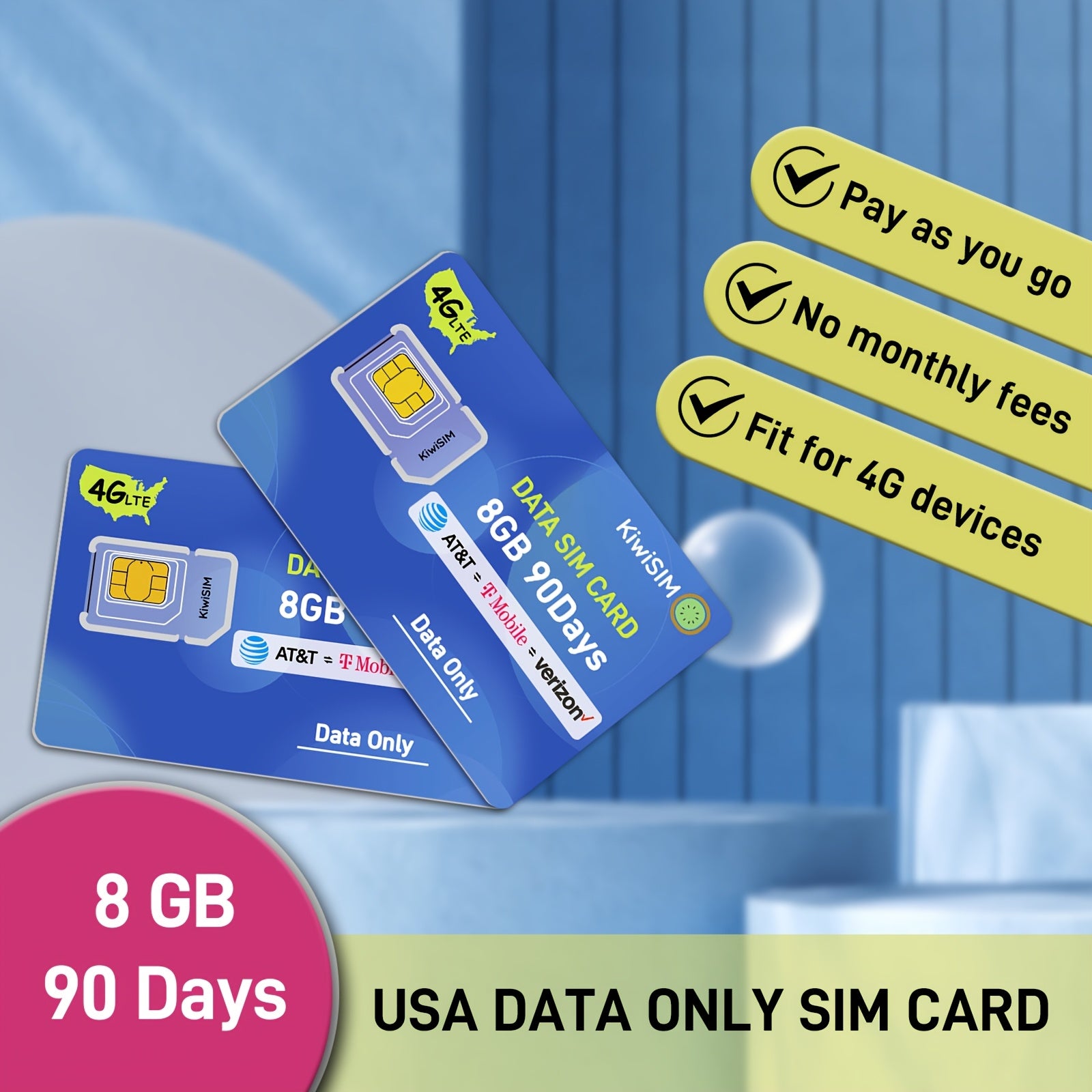 USA 4G LTE Data-Only Prepaid SIM Card | Multiple Data Plans | No Monthly Fee | Works with Security Cameras, GPS, Hotspots, Smartwatches, Tablets | Nationwide Coverage | High-Speed | No Voice/Sms | Easy Activation | No Hidden Charges