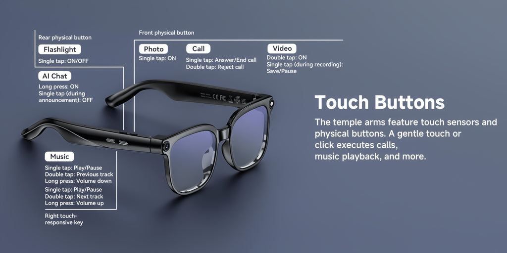 Smart Camera Glasses, 8MP HD Video Recording Glasses (with Audio Function), Wireless Camera With Photochromic Lenses, Real-time Translation, Voice Assistant, Object Recognition, Hands-free Music And Calls.