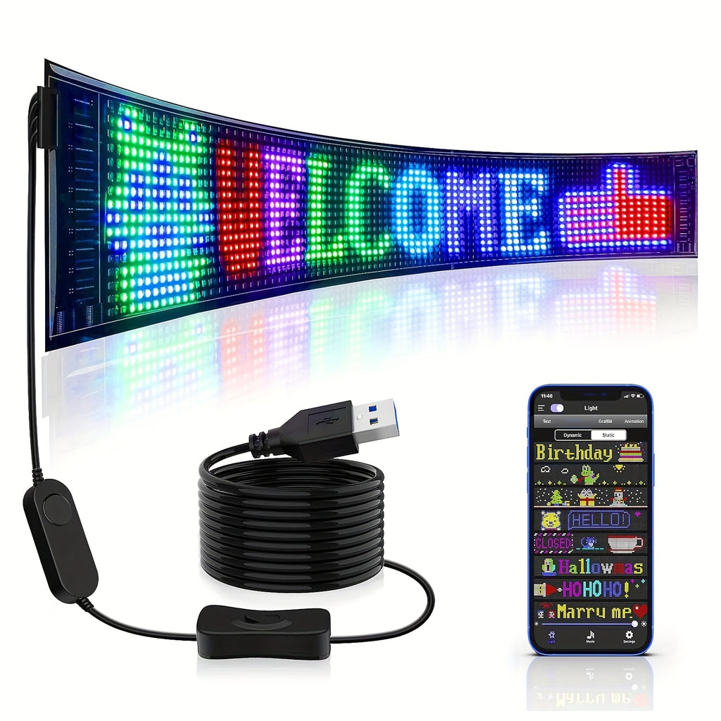 LED Screen Light, Programmable Flexible LED Matrix Panel Radio Application Control LED Signs, Dynamic Design Text, Pattern And Animation Rolling LED Signs for Auto Shop Parties Hotel Concerts