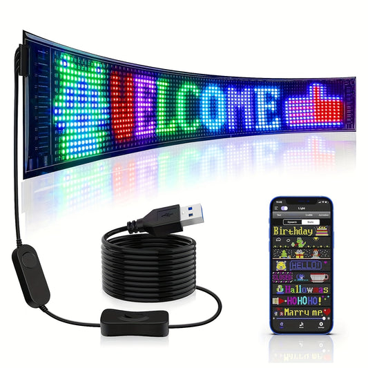 LED Screen Light, Programmable Flexible LED Matrix Panel Radio Application Control LED Signs, Dynamic Design Text, Pattern And Animation Rolling LED Signs for Auto Shop Parties Hotel Concerts