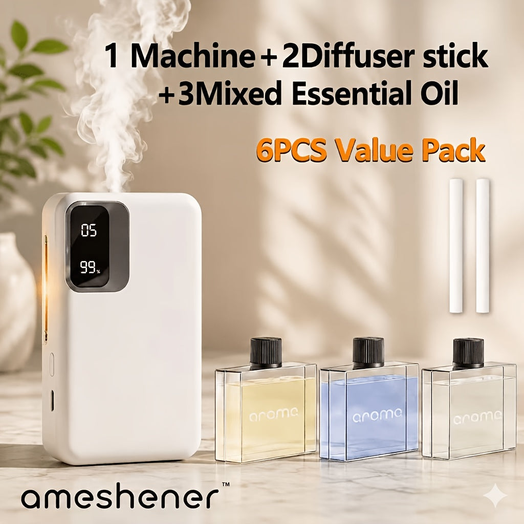 Essential Oil Refill Pack Sold Separately. 1800mAh Ultrasonic Aroma Diffuser With 7-level Control. Fine Mist Diffusion To Quickly Eliminate Hotness In The Bedroom, Bathroom, Toilet Odors And Study Room Odors. Digital USB Charging. Ideal Choice For N