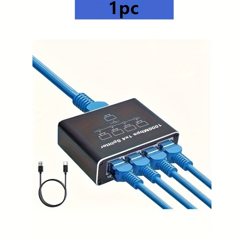 1pc Ethernet Port Splitter, 1-to-4 Adapter, High-Speed Network Extender with USB Power Cable, Network Adapter Switch for Simultaneous Networking of Four Devices