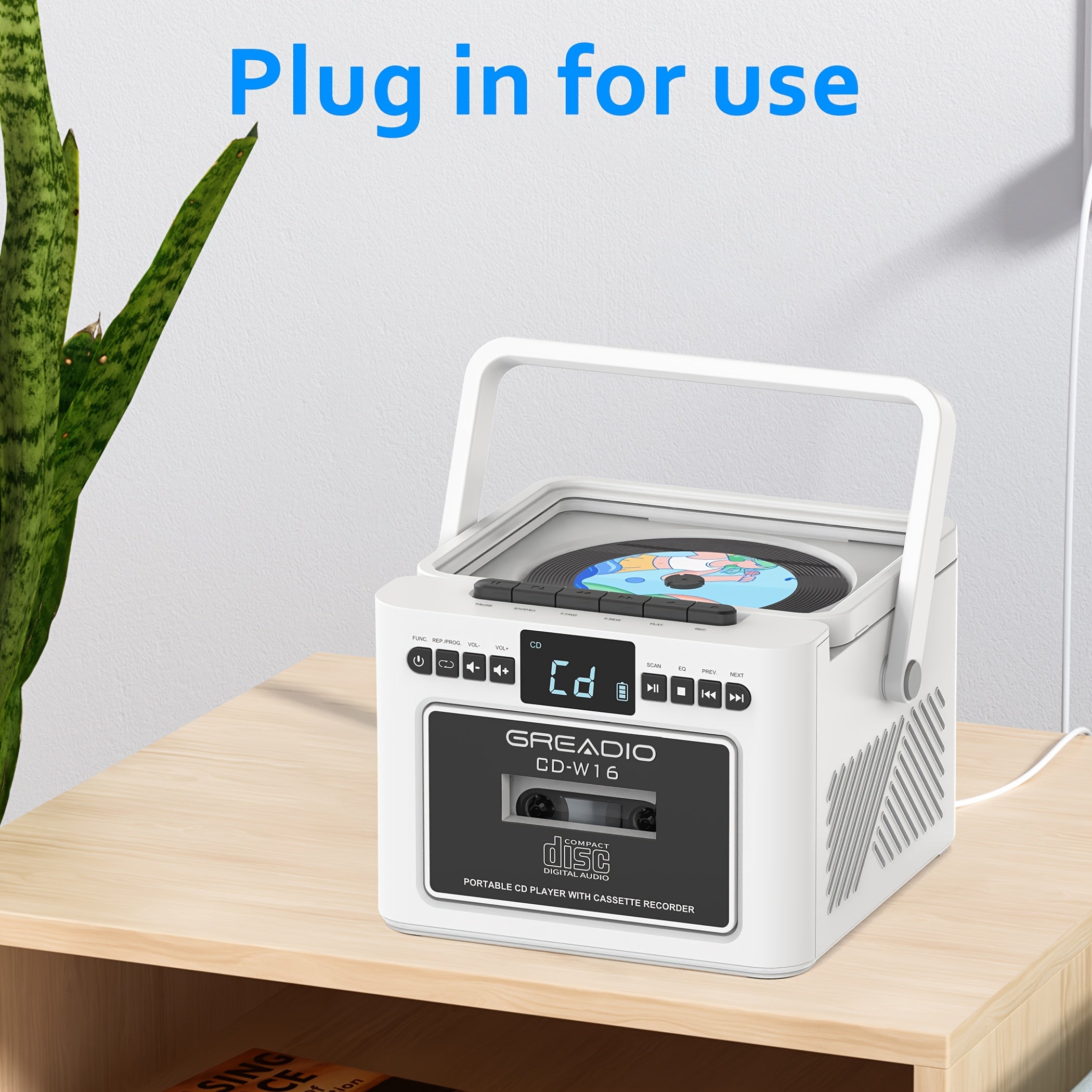[Rechargeable CD Player] Boombox Cassette CD Player With 5000mAh Battery,5W Dual Stereo Speakers,Rechargeable CD Player With FM Radio,Tape Recording,3.5mm Earphone Jack,AUX/SD Card/USB For Home