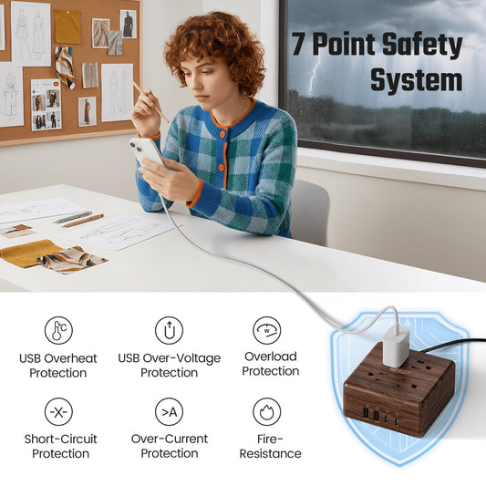 8-in-1 Power Strip Surge Protector -4ft Extension Cord with 4 Widely Spaced Outlets & 4 Smart USB Ports, Portable Desktop Charging Station for Home, Office, Hotel, Dorm, RV, Multiple Colors Available