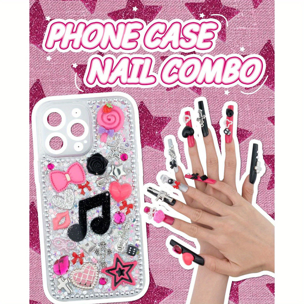 1050pcs Junk Phone for case Charms Kit, Junk Charms for Cases, Kawaii Bow, Letter Beads, Nail Additions, Flatback Pearls, Rhinestones, Cute Aesthetic Decor for Phone for case