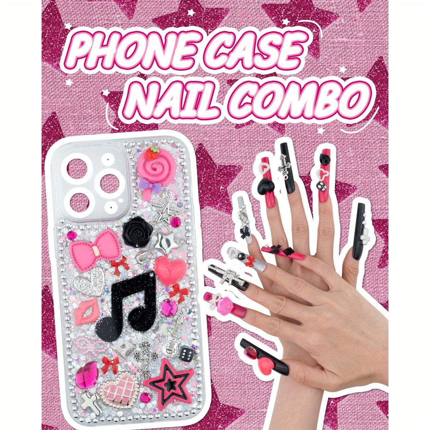 1050pcs Junk Phone for case Charms Kit, Junk Charms for Cases, Kawaii Bow, Letter Beads, Nail Additions, Flatback Pearls, Rhinestones, Cute Aesthetic Decor for Phone for case