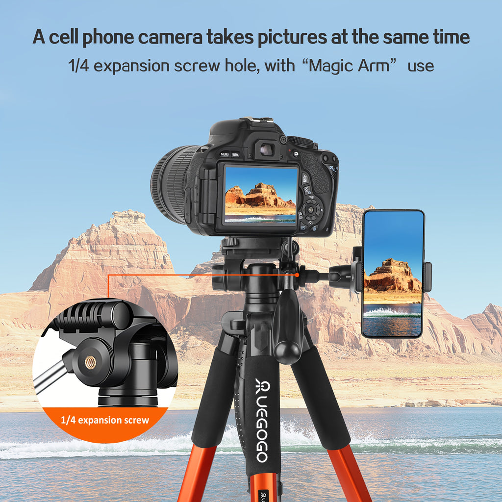 Professional Camera-Tripod 74" Heavy-Duty Stand, with Phone Holder, for DSLR Camera & Video - Compact Travel Tripod, Quick Release Plate & Bag - Ideal for Canon, Nikon, Sony, Compatible with Cell Phones, Projector