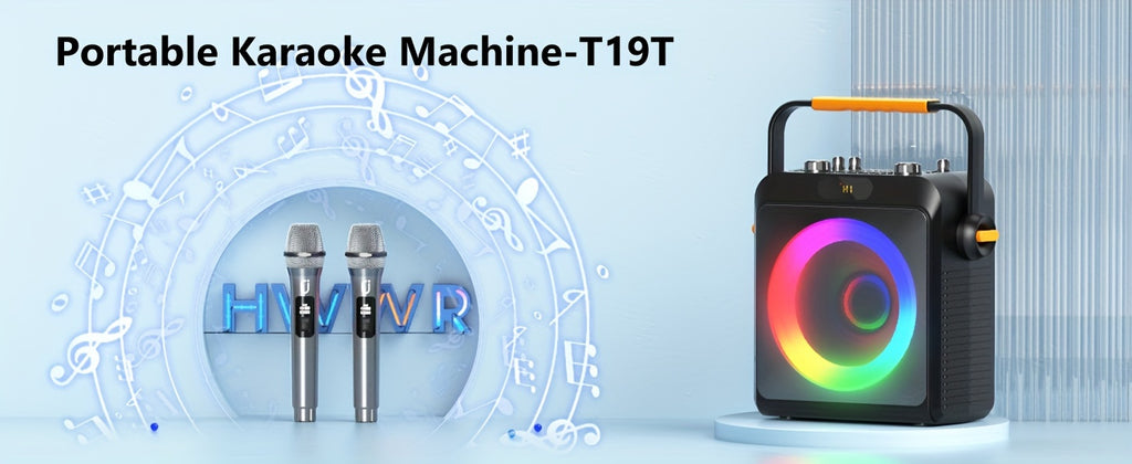 T19-T Karaoke Speaker with 2 Microphones, Karaoke Machine for Adult, Wireless Speaker with Karaoke Function, Home Speaker Karaoke System with RGB Light, Live Streaming Function, Christmas Gift