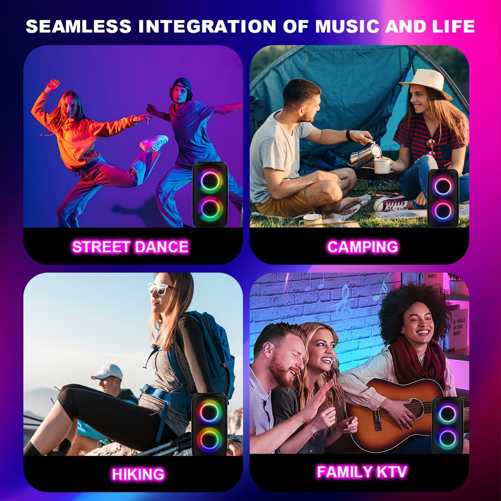 HY-3317 Wireless Portable Subwoofer Speaker High-Quality Stereo Speaker with Microphone Speaker with LED Colorful Ambient Lights Perfect for Birthday Parties/Outdoor Camping