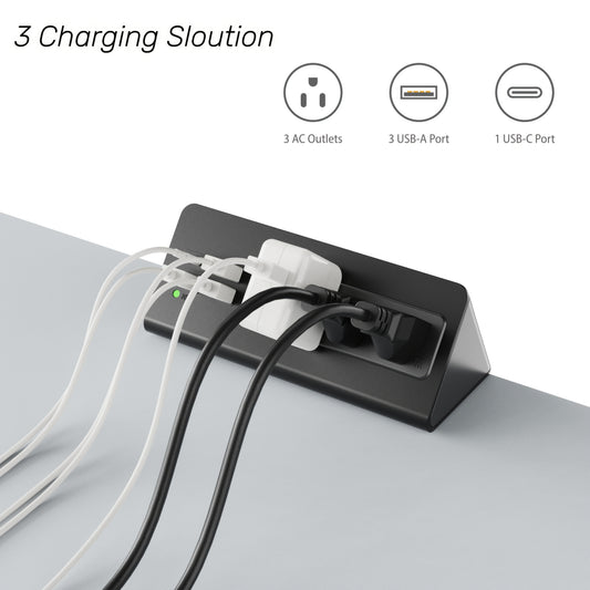 Desktop Edge-Mounted Office Power Strip, 7-in-1, Orange USB Port, PD 20W USB-C Fast Charging Port, Multi-Function Desktop Power Strip with Power Indicator Light, 5.6-Foot Extension Cord, Two Installation Methods: Screw Mounting/Clip Mounting