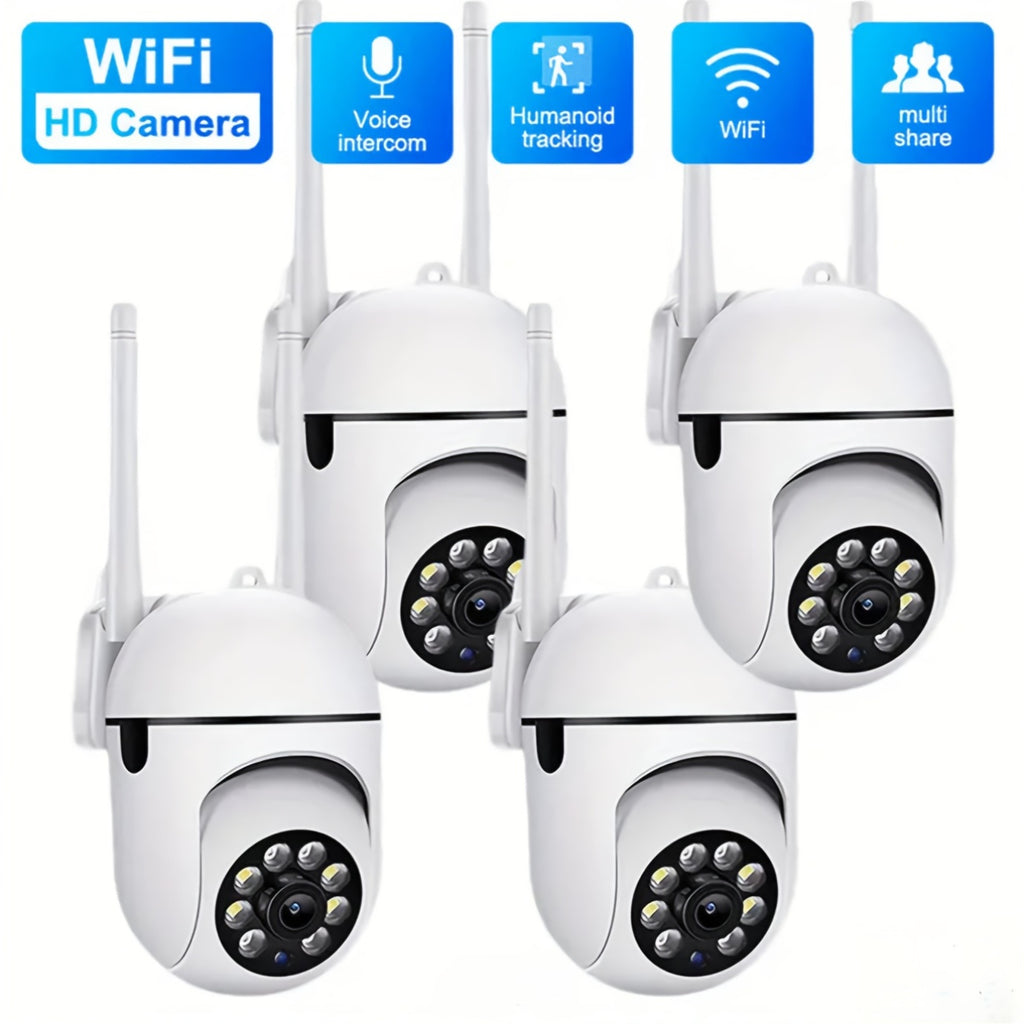 4pcs Wifi Dome Camera AI Motion Tracking, Security Camera, 1080P HD Camera Horizontal 360 Degree Vertical 100 Degree, PTZ Technology, PIR, Light-Dependent Resistor, Soft LDR, Wifi 2.4G/5G Use, Wall Hanging, App Control, with Two-Way Audio