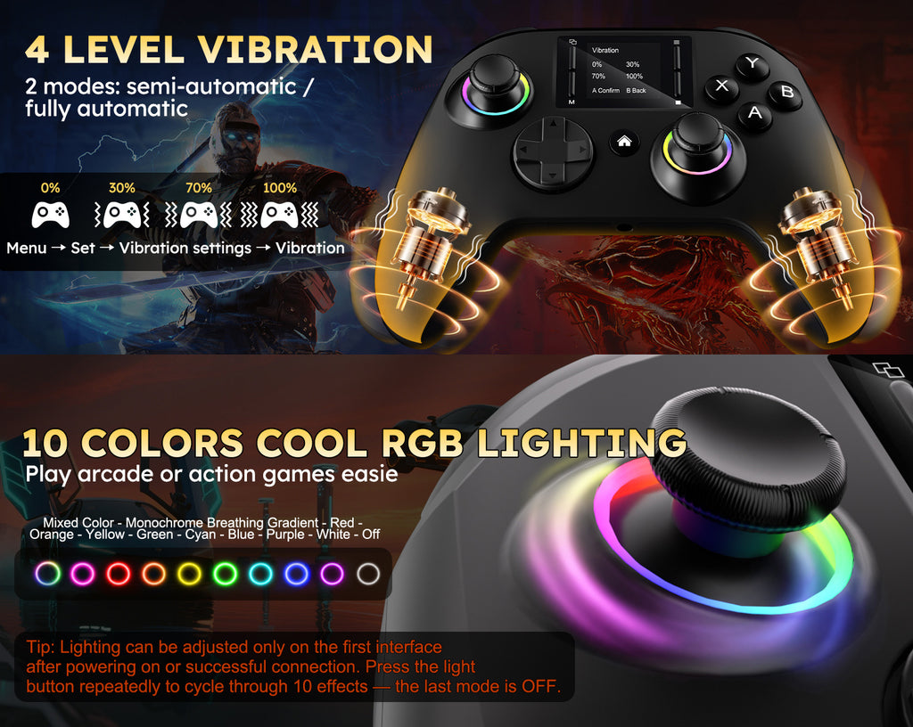 Interactive Wireless Gaming Controller with Touchscreen Compatible with Pc/Ps4/Switch/Android/Ios Devices Features 4 Programmable Buttons with Rapid-Fire Functionality Equipped with a Six-Axis Gyroscope And Dual Vibration Feedback, RGB Lighting